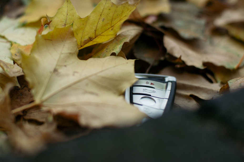 Verlorener Schlüssel im Herbstlaub
